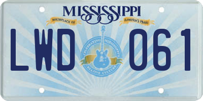 MS license plate LWD061