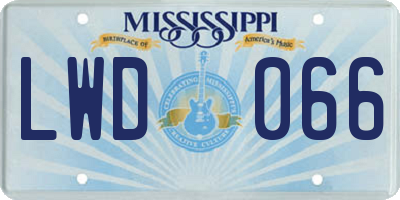 MS license plate LWD066