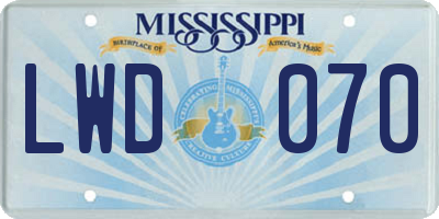 MS license plate LWD070