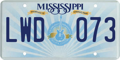 MS license plate LWD073