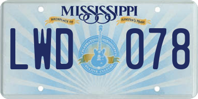 MS license plate LWD078