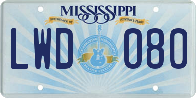 MS license plate LWD080