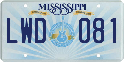 MS license plate LWD081