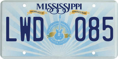 MS license plate LWD085