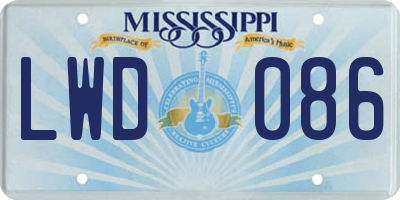 MS license plate LWD086