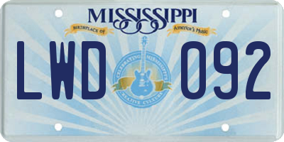 MS license plate LWD092