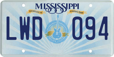 MS license plate LWD094