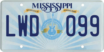MS license plate LWD099