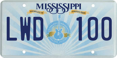 MS license plate LWD100