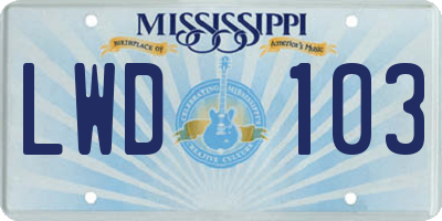 MS license plate LWD103