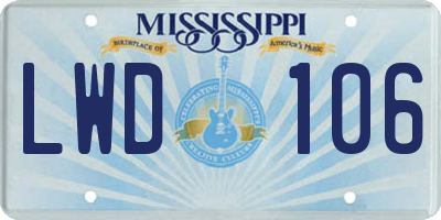 MS license plate LWD106