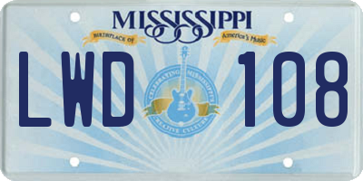 MS license plate LWD108