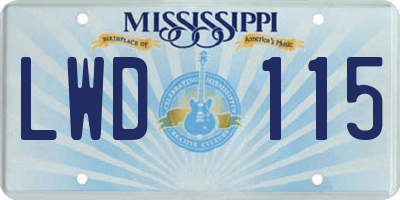 MS license plate LWD115