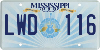 MS license plate LWD116