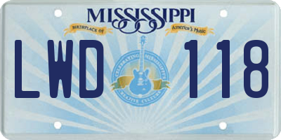 MS license plate LWD118