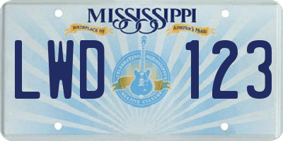 MS license plate LWD123