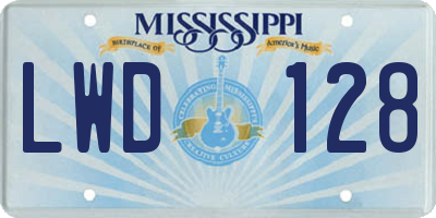 MS license plate LWD128