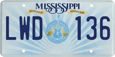 MS license plate LWD136