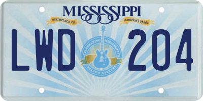 MS license plate LWD204