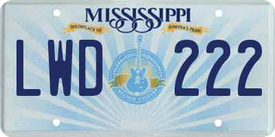 MS license plate LWD222