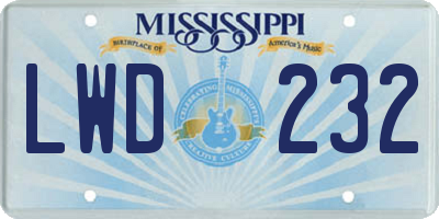 MS license plate LWD232