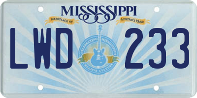 MS license plate LWD233