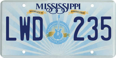 MS license plate LWD235