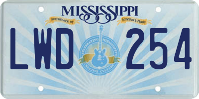 MS license plate LWD254