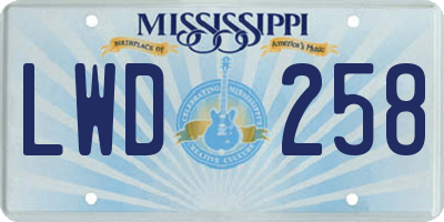 MS license plate LWD258
