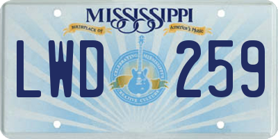 MS license plate LWD259