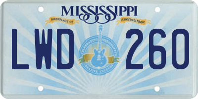 MS license plate LWD260