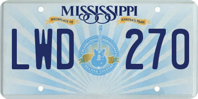 MS license plate LWD270