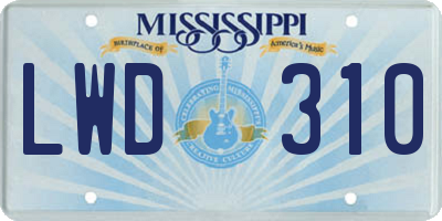 MS license plate LWD310