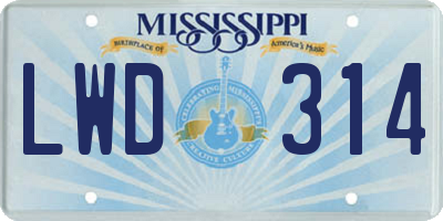 MS license plate LWD314