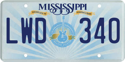 MS license plate LWD340