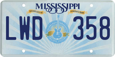 MS license plate LWD358