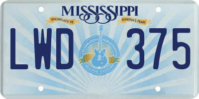 MS license plate LWD375