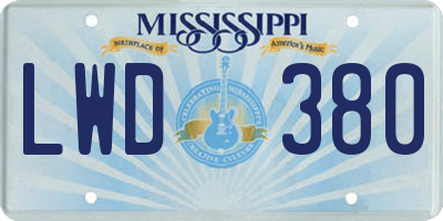MS license plate LWD380
