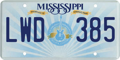 MS license plate LWD385