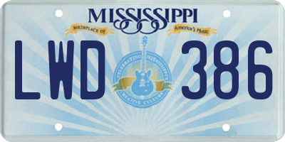 MS license plate LWD386