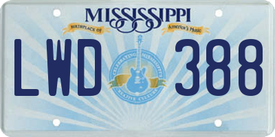 MS license plate LWD388