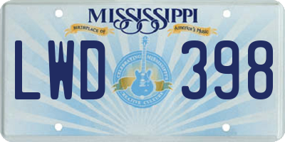 MS license plate LWD398