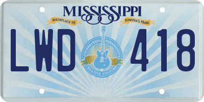 MS license plate LWD418
