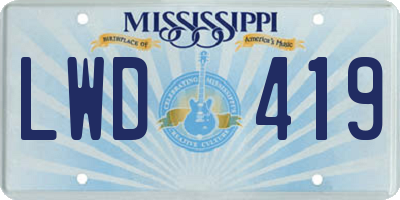 MS license plate LWD419