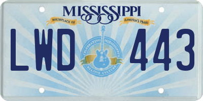 MS license plate LWD443