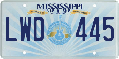 MS license plate LWD445