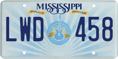 MS license plate LWD458