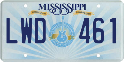 MS license plate LWD461