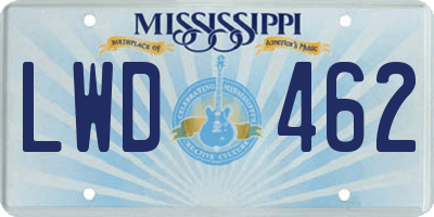 MS license plate LWD462