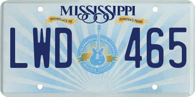 MS license plate LWD465